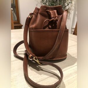 Vintage Coach Drawstring Sac Small Bucket #4020 Saddle Color Leather “Irregular”